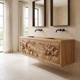 Montavero Handcrafted Solid Wood Floating Bathroom Vanity with Integrated Sink and Drawers