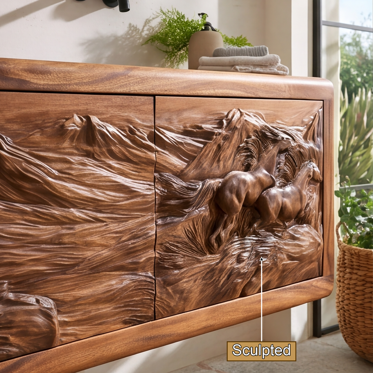 Montavero Handcrafted Solid Wood Floating Bathroom Vanity with Integrated Sink and Drawers