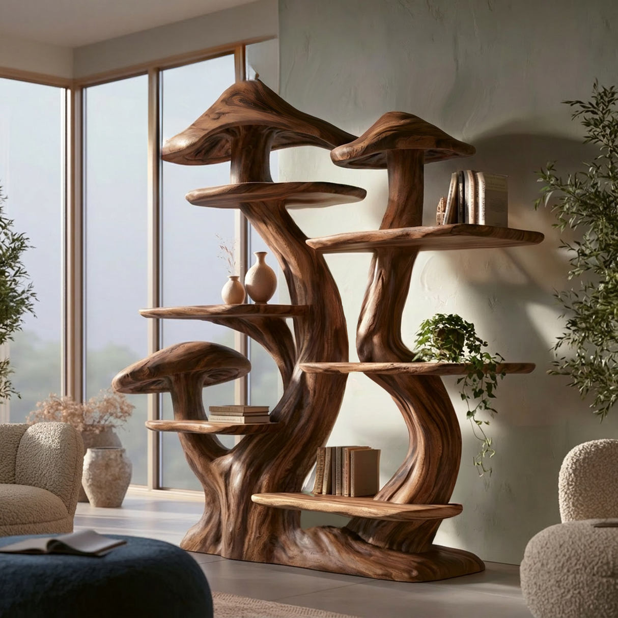 Morvella Sculpted Solid Wood Mushroom Bookshelf
