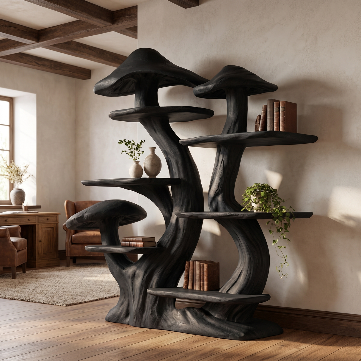 Morvella Sculpted Solid Wood Mushroom Bookshelf