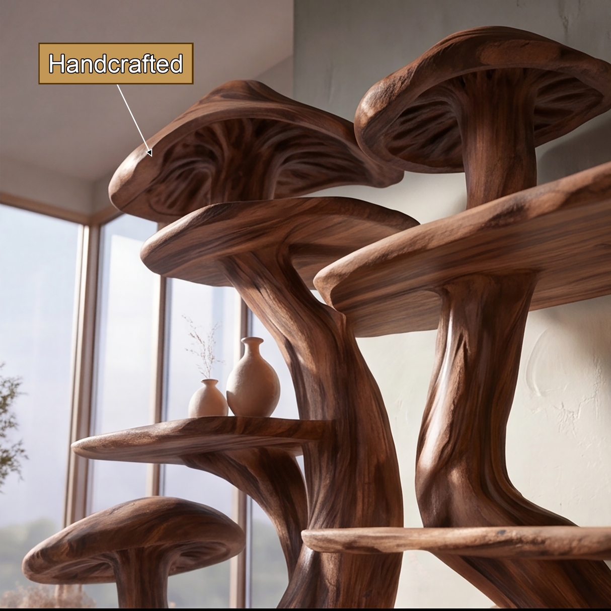 Morvella Sculpted Solid Wood Mushroom Bookshelf