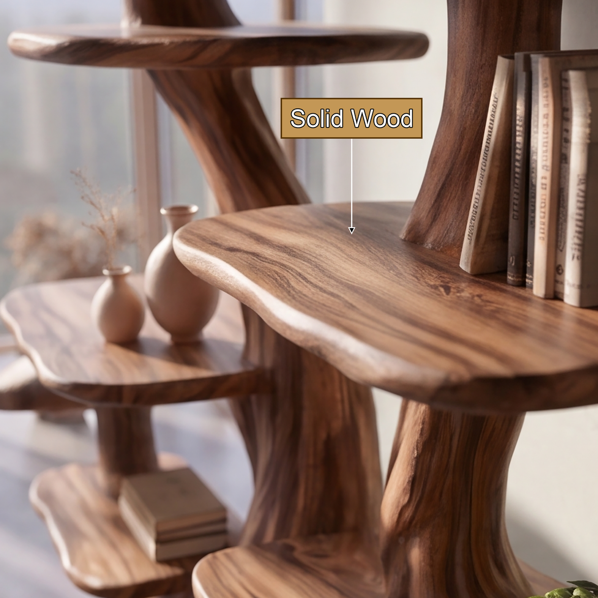 Morvella Sculpted Solid Wood Mushroom Bookshelf