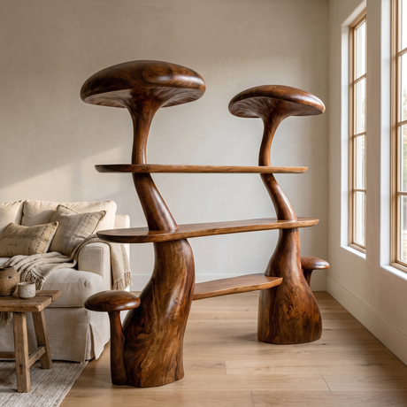 Mycelith Sculpted Solid Wood Mushroom Bookshelf
