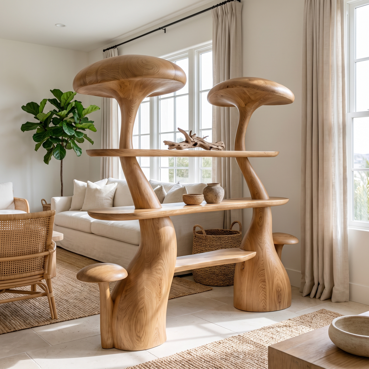 Mycelith Sculpted Solid Wood Mushroom Bookshelf
