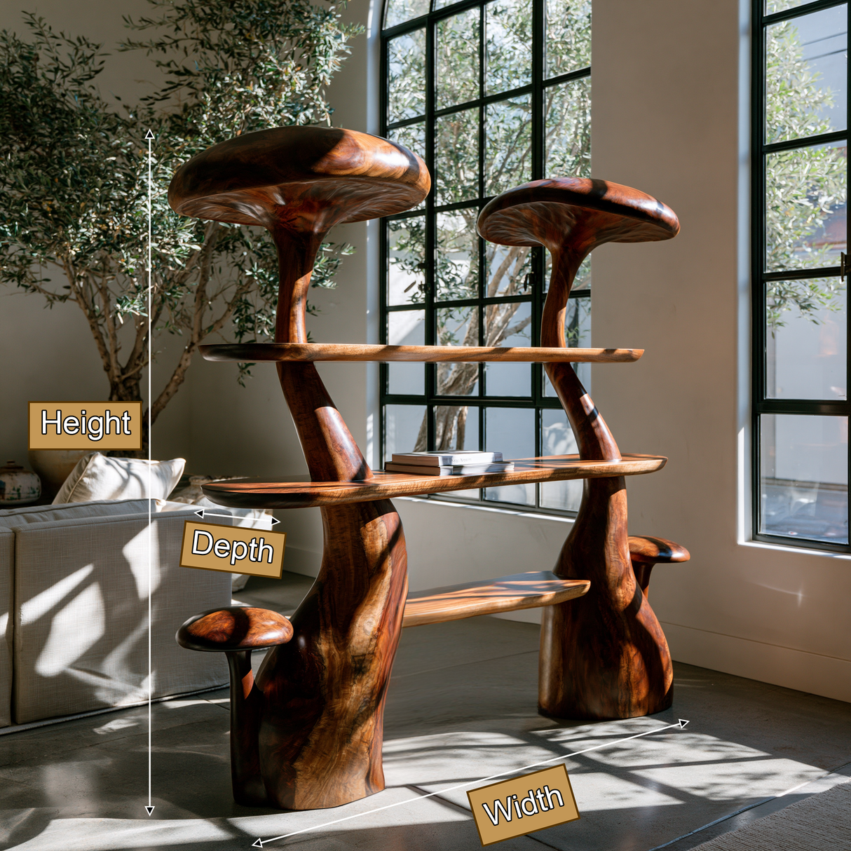 Mycelith Sculpted Solid Wood Mushroom Bookshelf