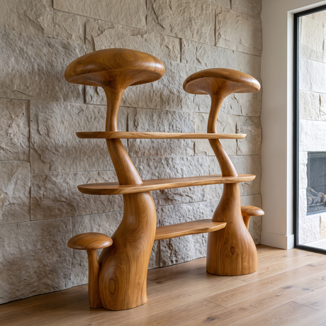 Mycelith Sculpted Solid Wood Mushroom Bookshelf