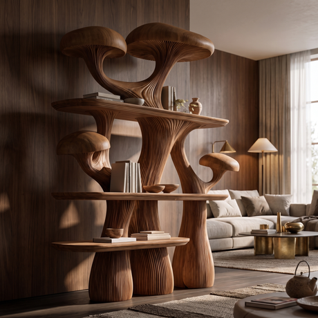 Mycelora Sculpted Solid Wood Mushroom Bookshelf