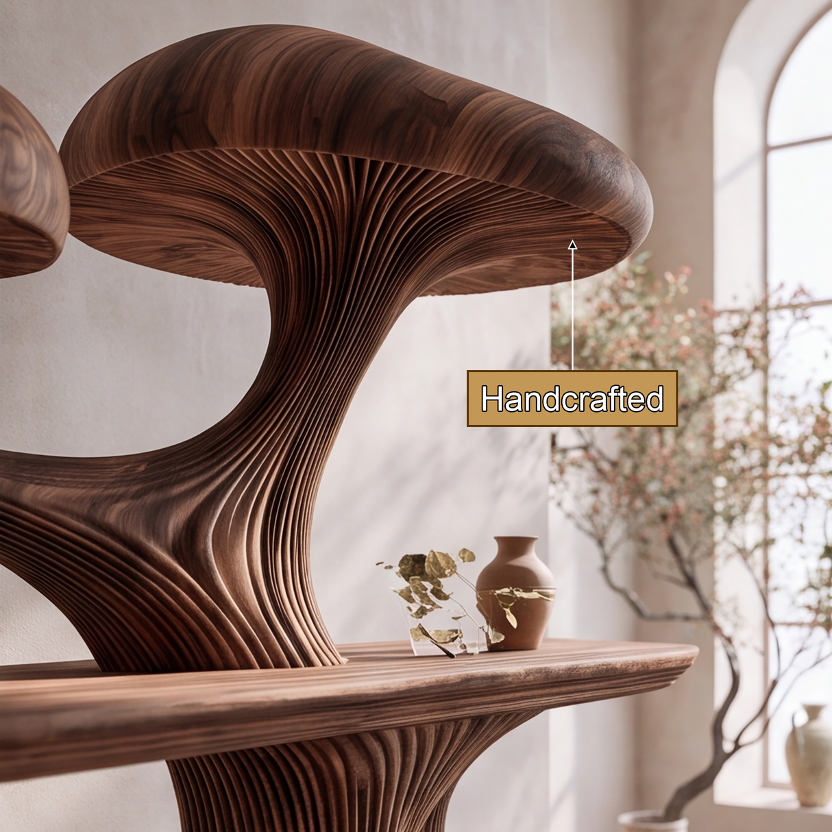 Mycelora Sculpted Solid Wood Mushroom Bookshelf