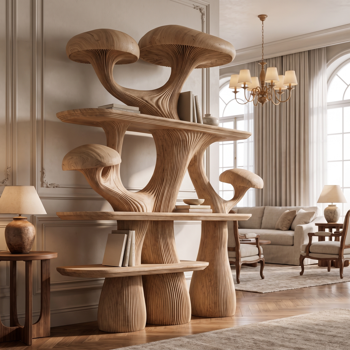 Mycelora Sculpted Solid Wood Mushroom Bookshelf