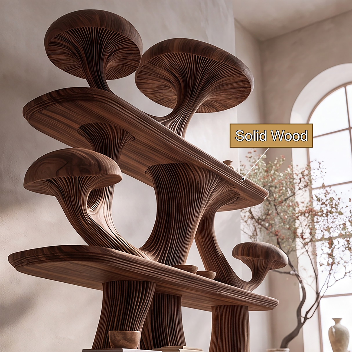 Mycelora Sculpted Solid Wood Mushroom Bookshelf