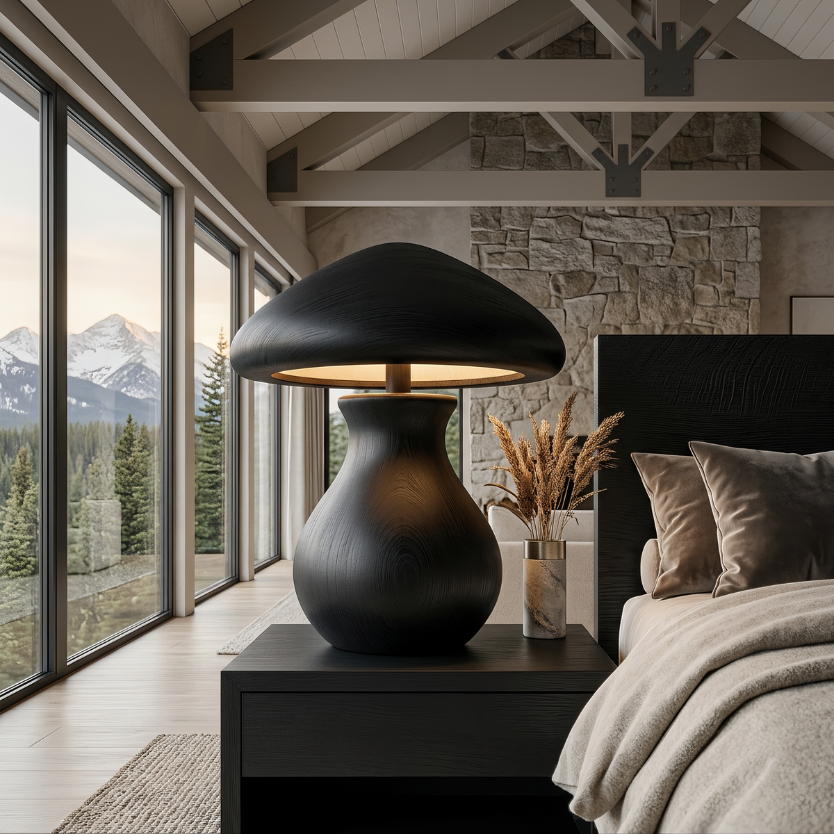 Mycelora Sculpted Solid Wood Table Lamp SPA354363 Black - Timberustic Table Lamp