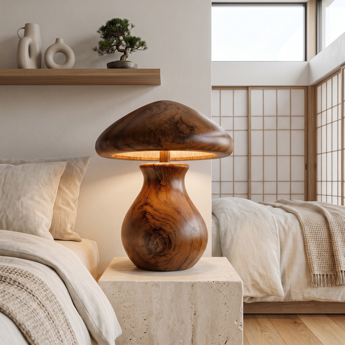 Mycelora Sculpted Solid Wood Table Lamp SPA354363 Brown - Timberustic Table Lamp
