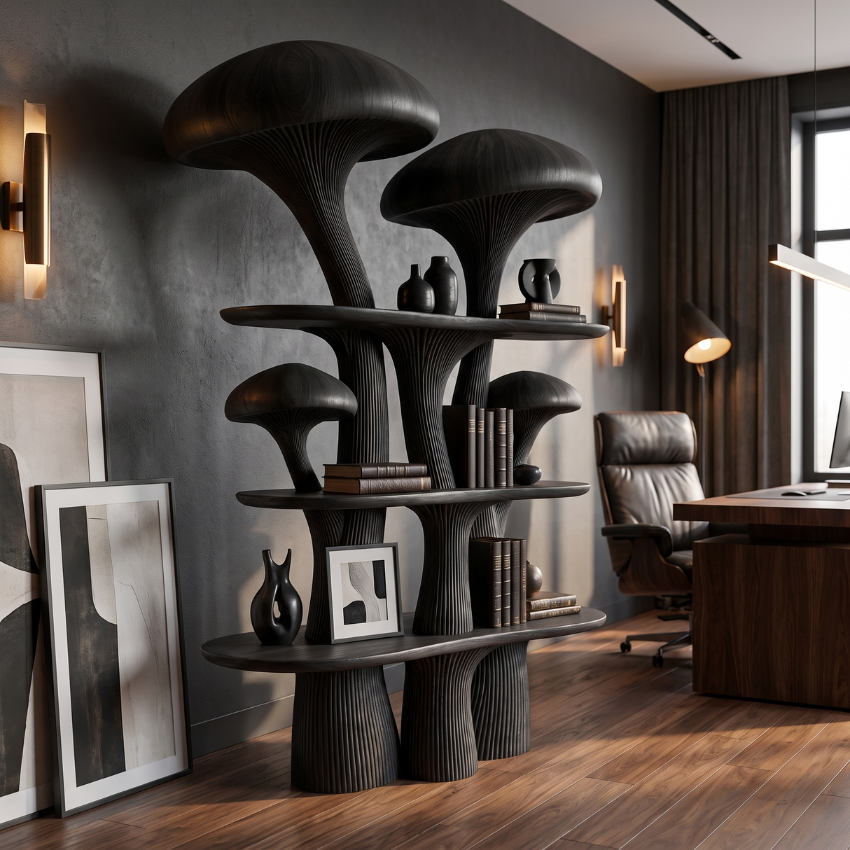 Mycelune Sculpted Solid Wood Mushroom Bookshelf