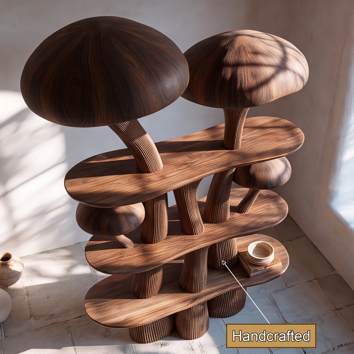 Mycelune Sculpted Solid Wood Mushroom Bookshelf