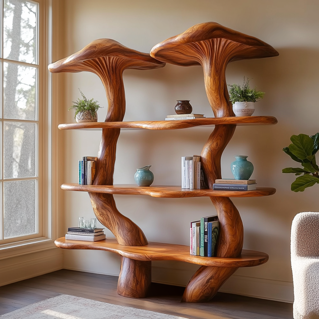 Myravon Sculpted Solid Wood Mushroom Bookshelf