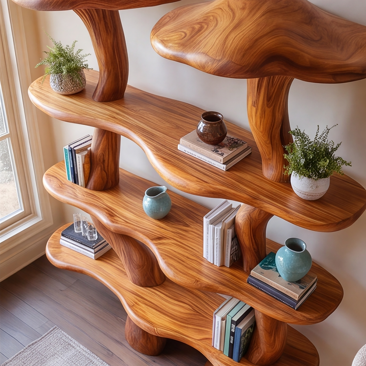 Myravon Sculpted Solid Wood Mushroom Bookshelf
