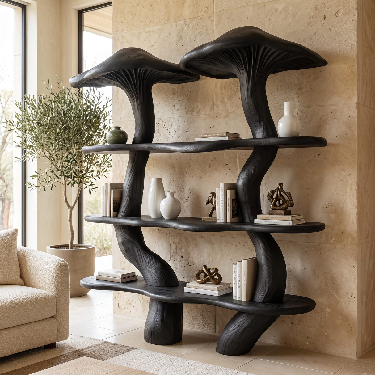 Myravon Sculpted Solid Wood Mushroom Bookshelf