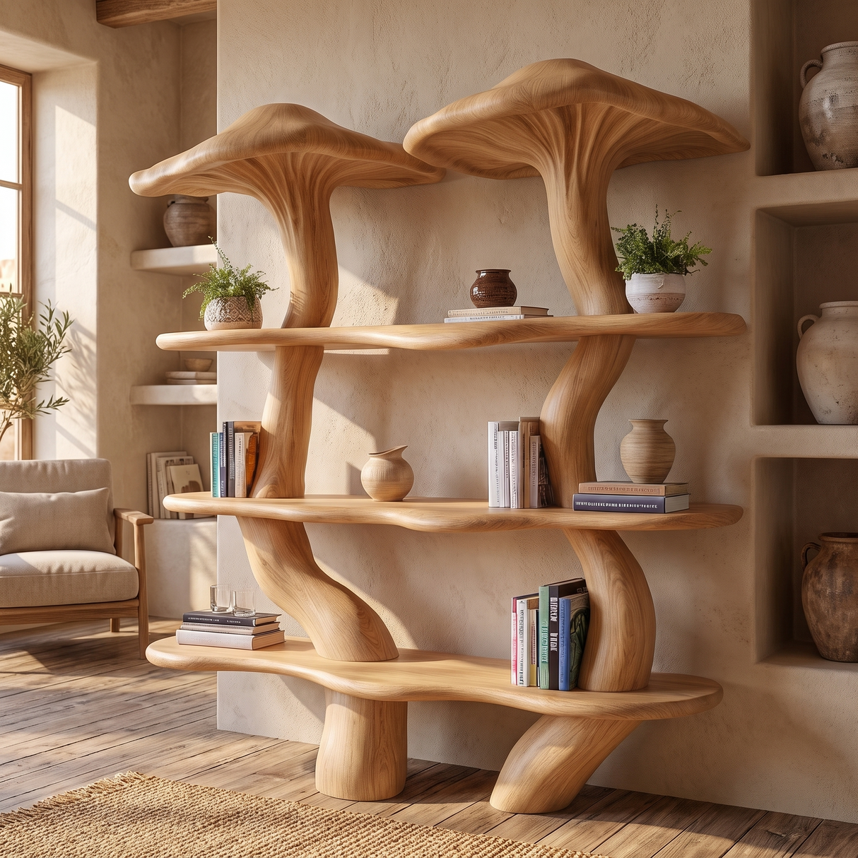 Myravon Sculpted Solid Wood Mushroom Bookshelf