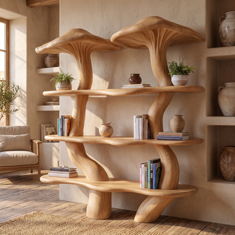 Myravon Sculpted Solid Wood Mushroom Bookshelf