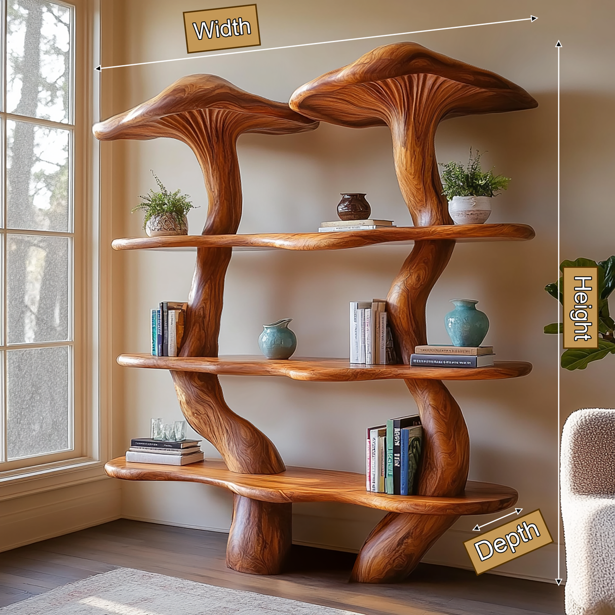 Myravon Sculpted Solid Wood Mushroom Bookshelf