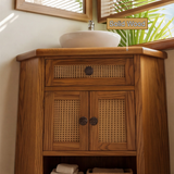 Tava Rattan-Front Corner Bathroom Vanity - Timberustic Corner Bathroom Vanity
