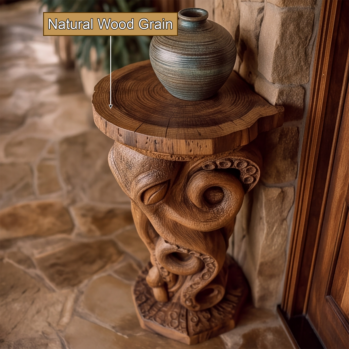 Nautivar Solid Wood Sculpted Pedestal Stand