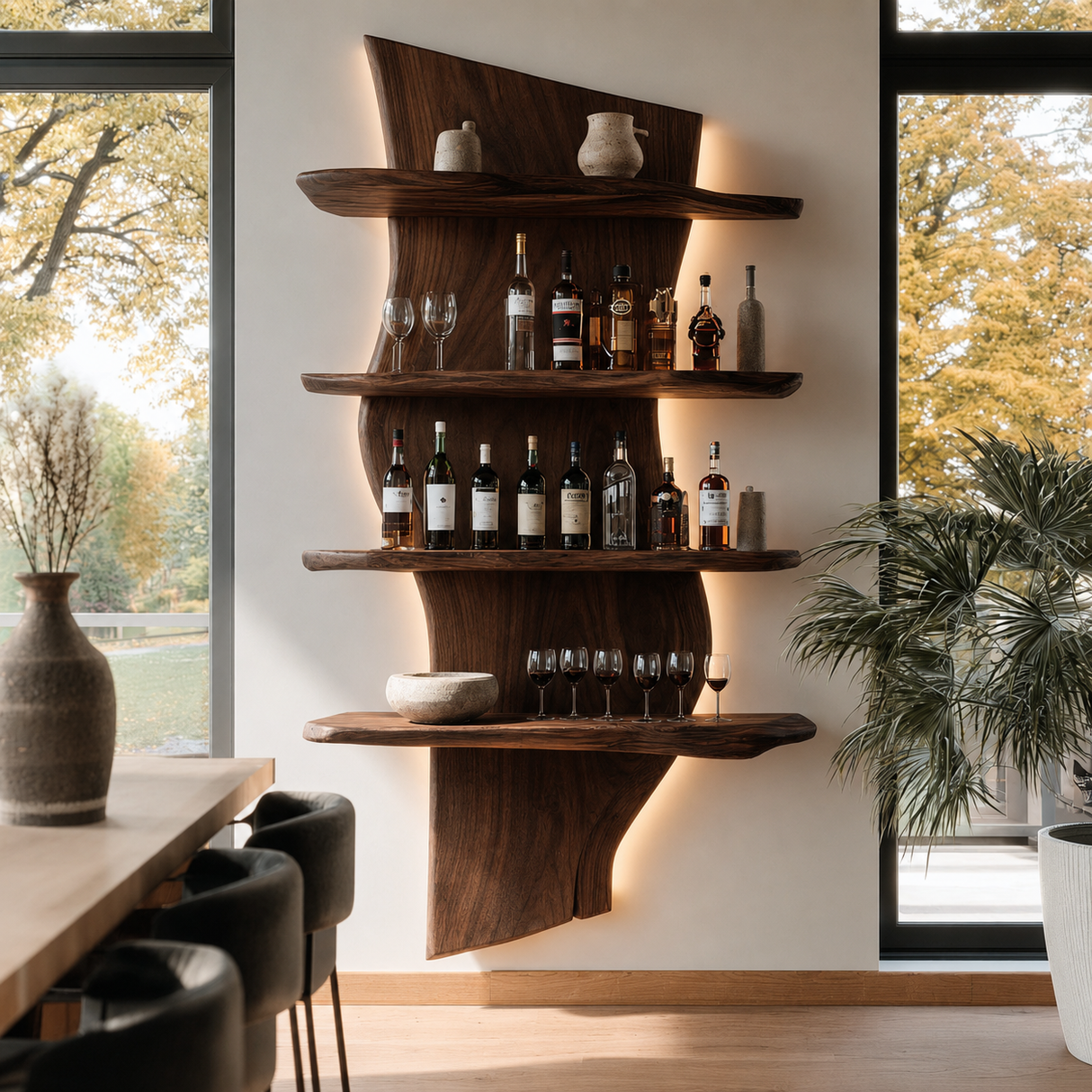 Norvayne Live Edge Solid Wood Floating Wine Shelf SPA290556