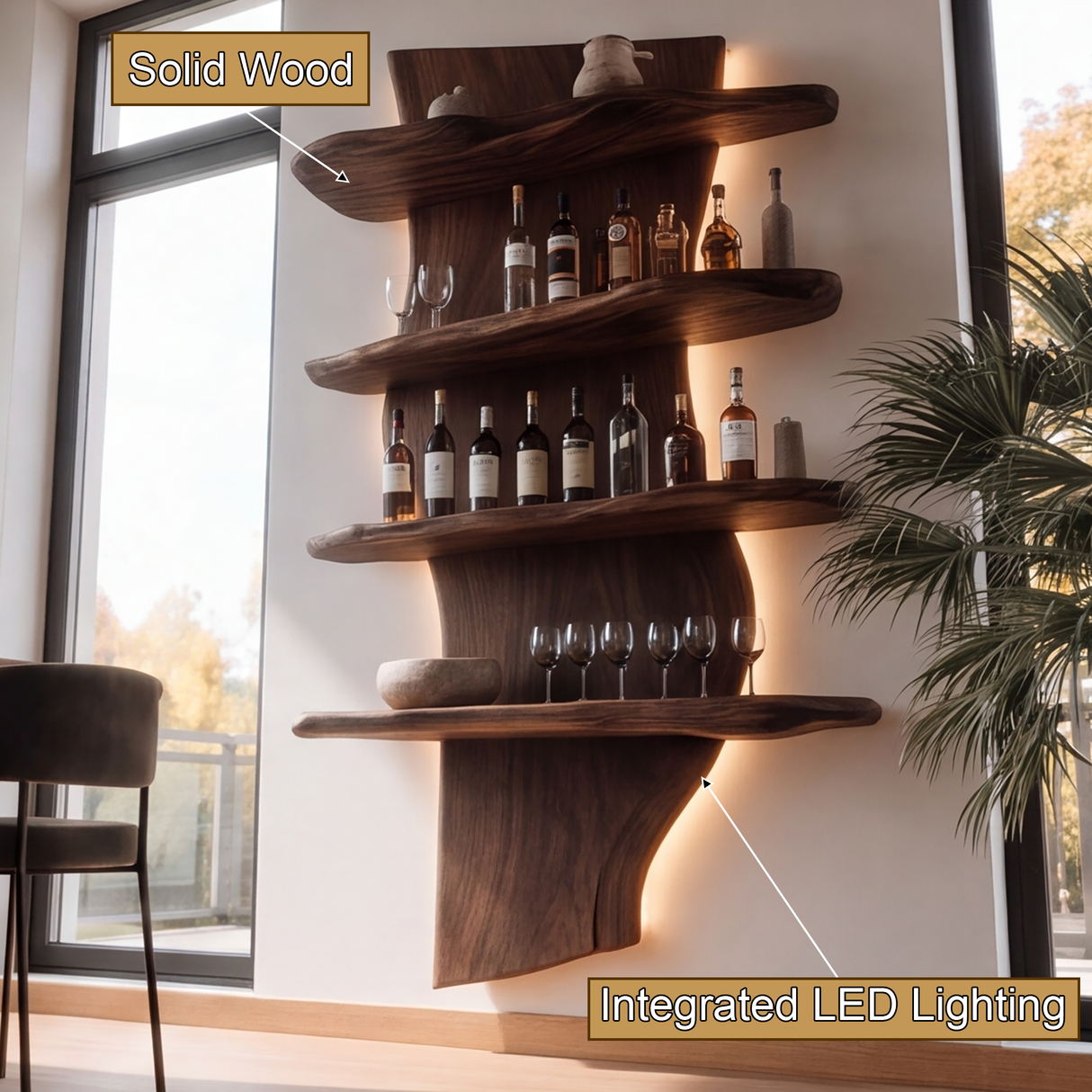 Norvayne Live Edge Solid Wood Floating Wine Shelf SPA290556