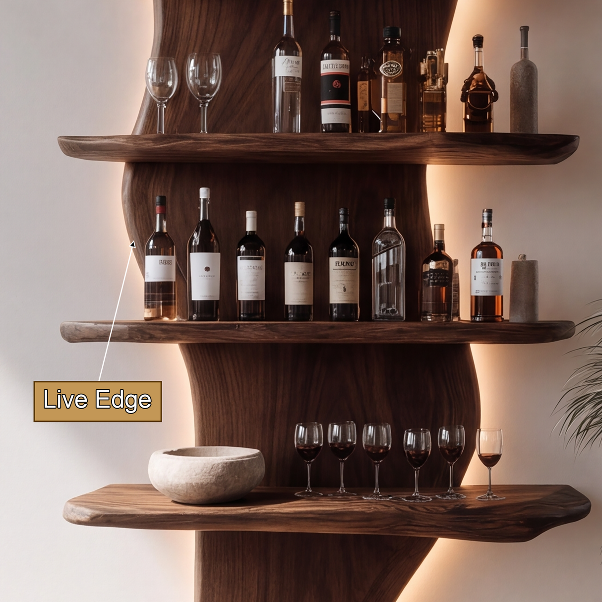 Norvayne Live Edge Solid Wood Floating Wine Shelf SPA290556