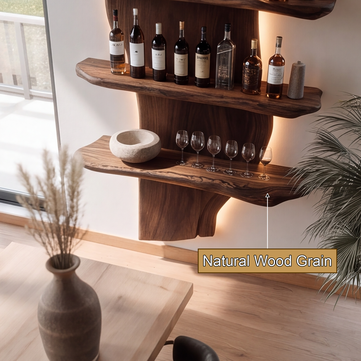 Norvayne Live Edge Solid Wood Floating Wine Shelf SPA290556