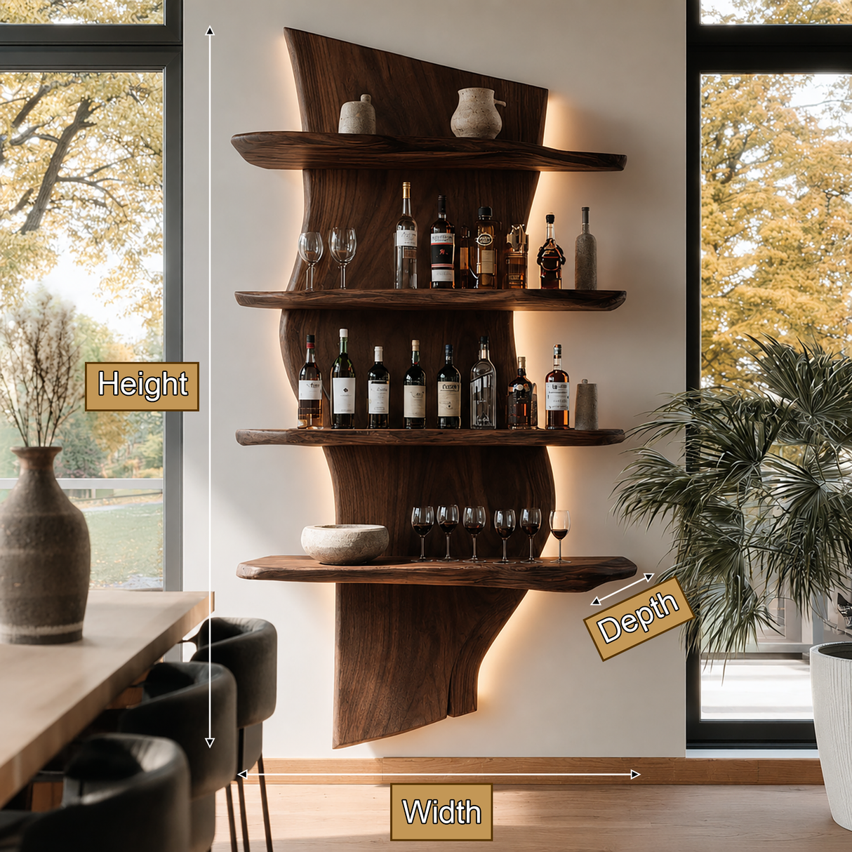 Norvayne Live Edge Solid Wood Floating Wine Shelf SPA290556