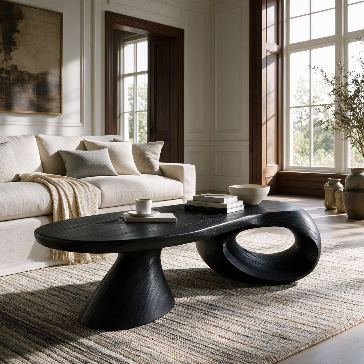 Norvayne Sculpted Solid Wood Coffee Table Black - TimbeRustic Coffee Table