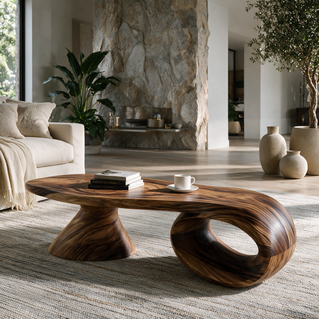 Norvayne Sculpted Solid Wood Coffee Table Brown - TimbeRustic Coffee Table