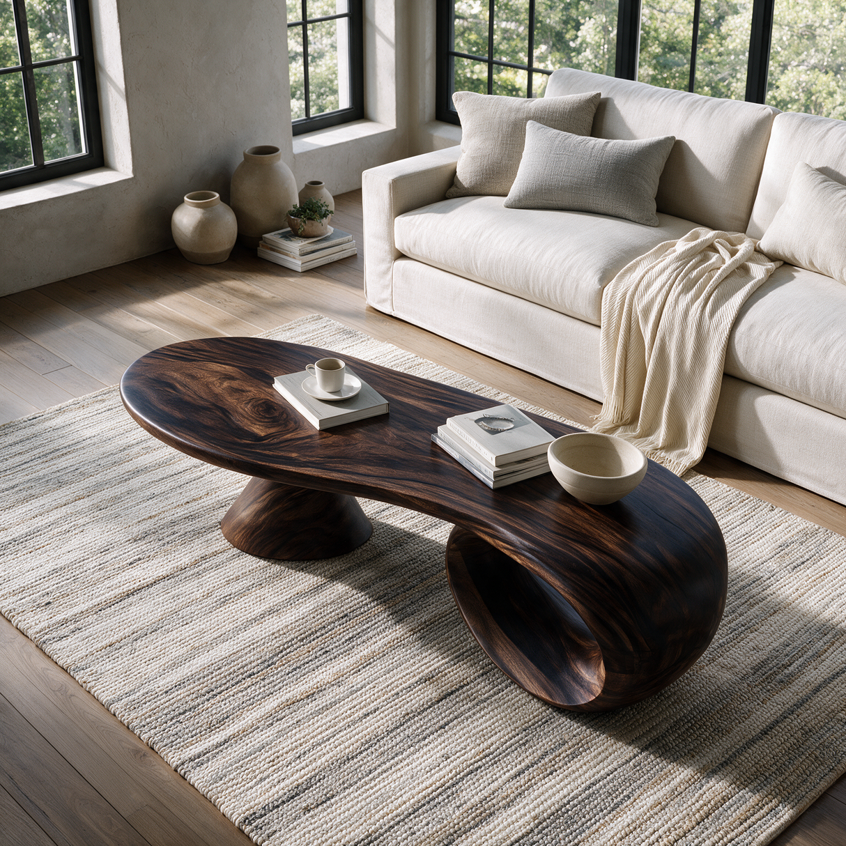 Norvayne Sculpted Solid Wood Coffee Table Dark Walnut - TimbeRustic Coffee Table
