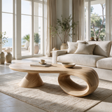 Norvayne Sculpted Solid Wood Coffee Table Natural Oak - TimbeRustic Coffee Table