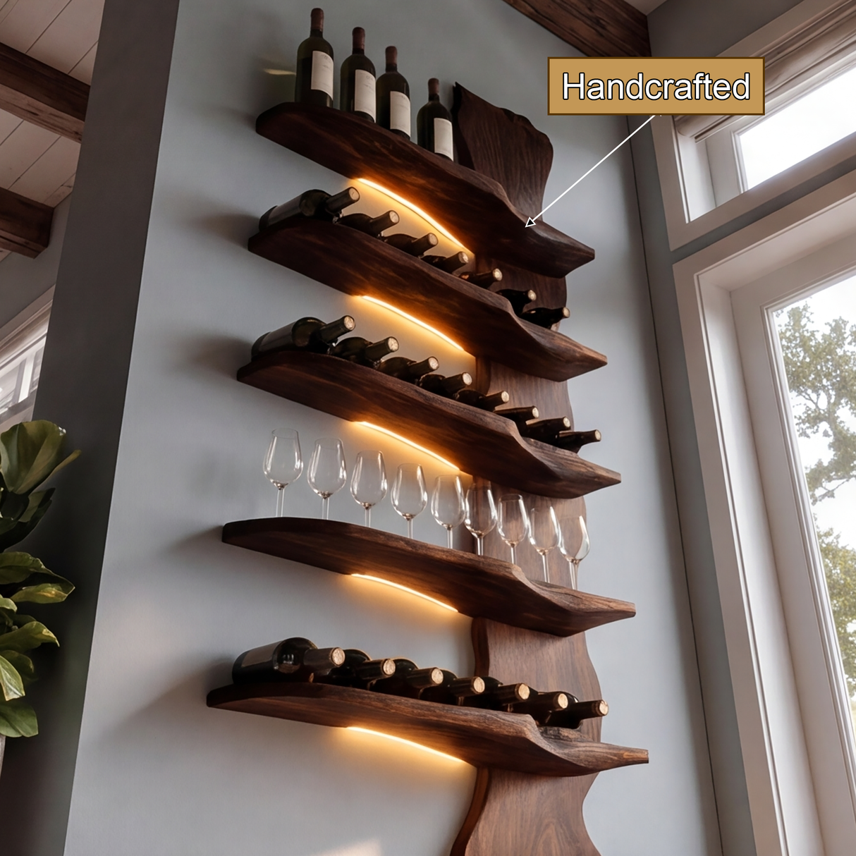 Norveth Live Edge Solid Wood Floating Wine Shelf SPA395873