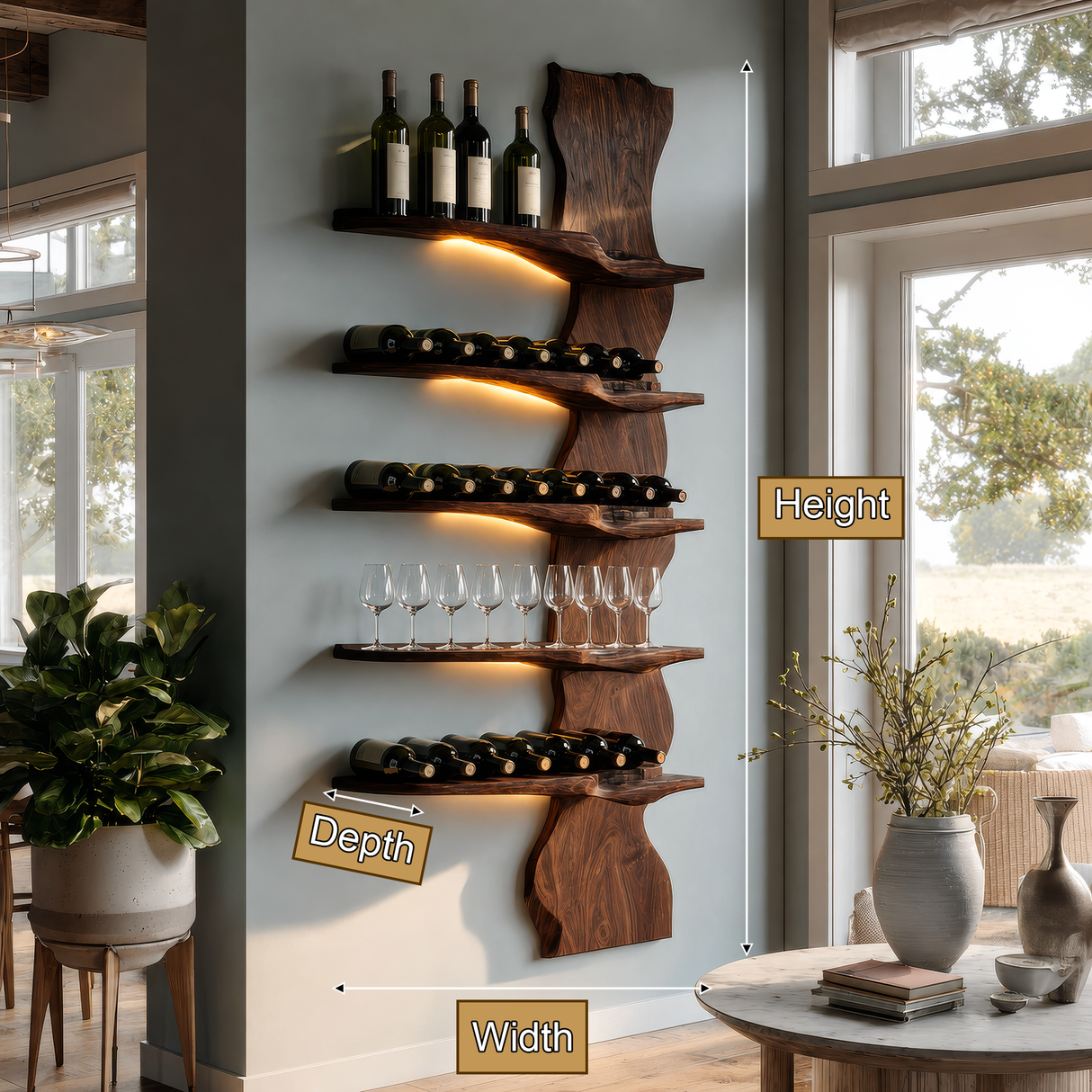Norveth Live Edge Solid Wood Floating Wine Shelf SPA395873