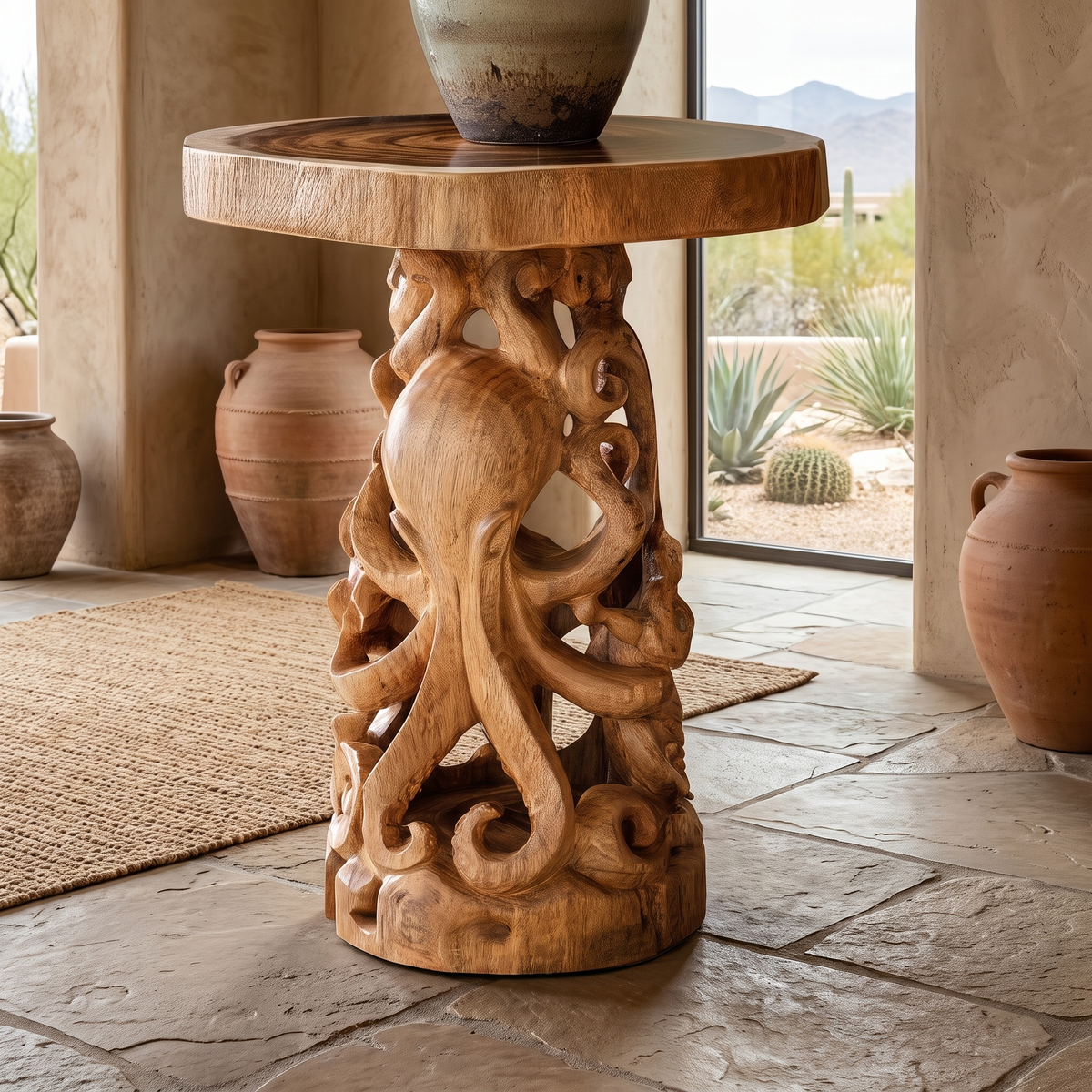 Nythorin Handcrafted Octopus Pedestal Stand Natural Oak - Timberustic Pedestal Stand