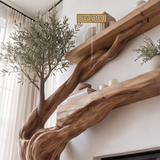 Olivara Sculpted Solid Wood Tree-Shaped Fireplace Mantel with Display Shelves - Timberustic Tree-Shaped Fireplace Mantel with Display Shelves