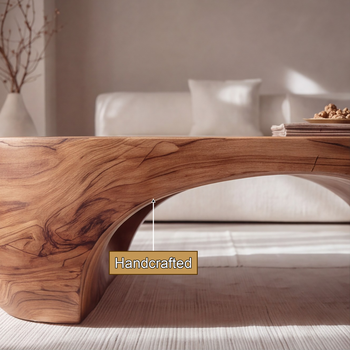 Organic Arch Solid Wood Coffee Table Japandi Contemporary - Timberustic Coffee Table