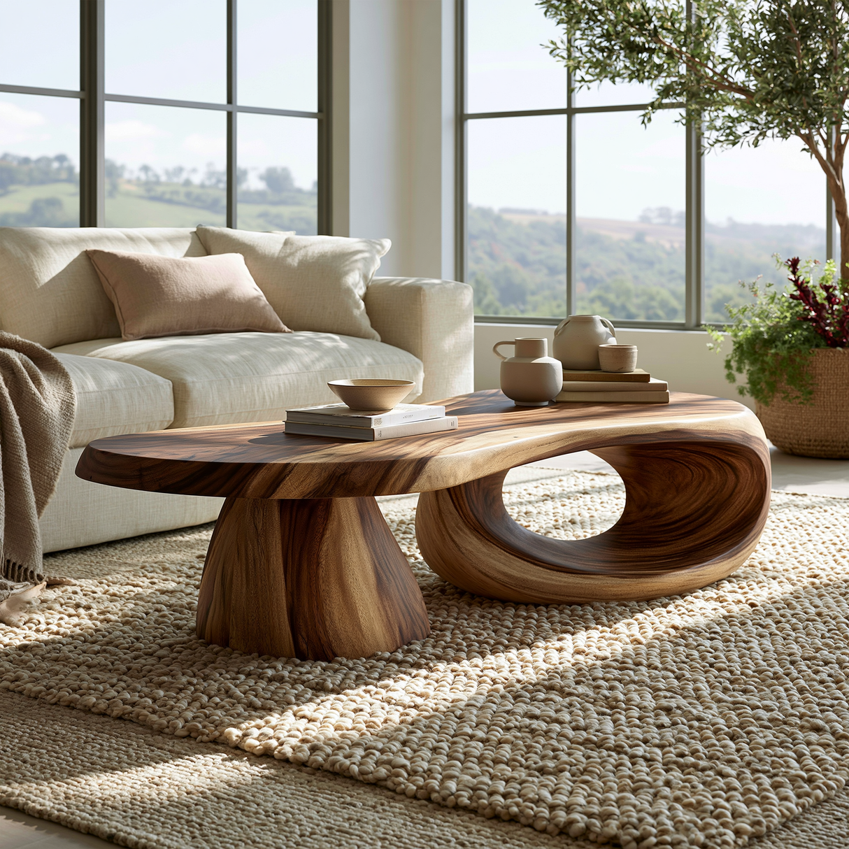 Orivane Sculpted Solid Wood Coffee Table - TimbeRustic Coffee Table