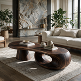 Orivane Sculpted Solid Wood Coffee Table Dark Walnut - TimbeRustic Coffee Table