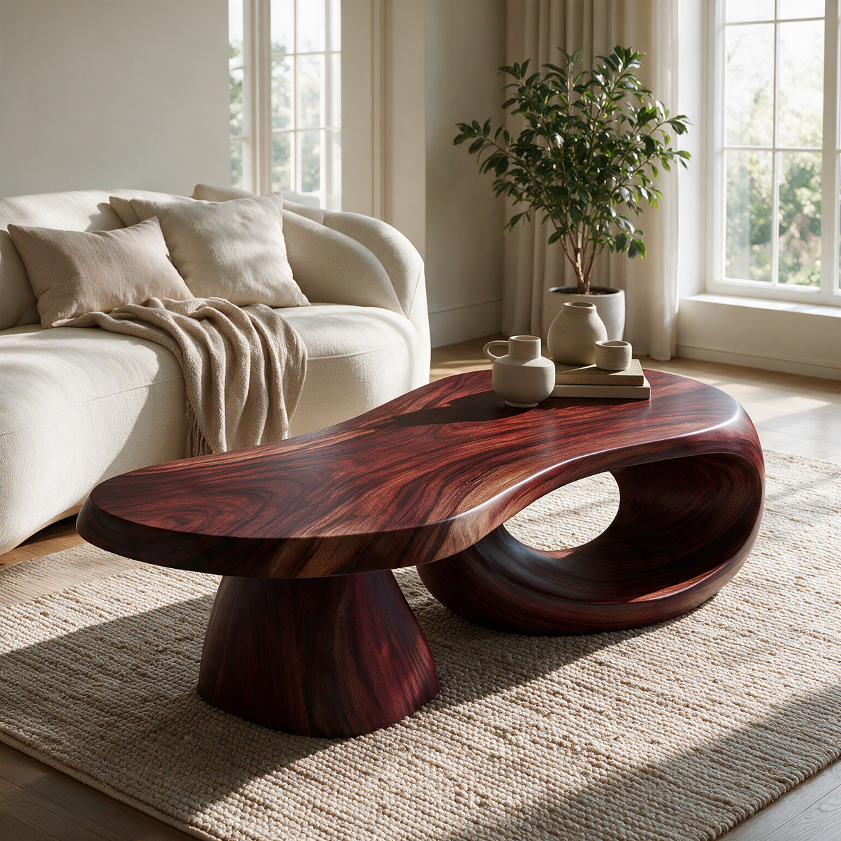 Orivane Sculpted Solid Wood Coffee Table Mahogany - TimbeRustic Coffee Table