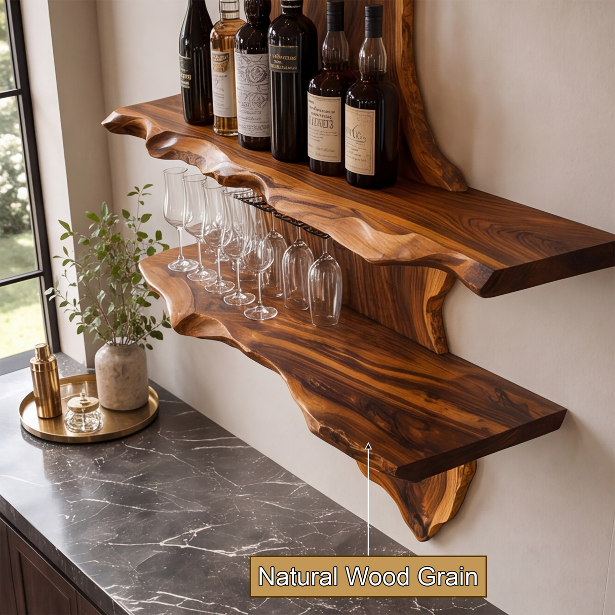 Orlenthis Live Edge Solid Wood Floating Wine Shelf SPA214873