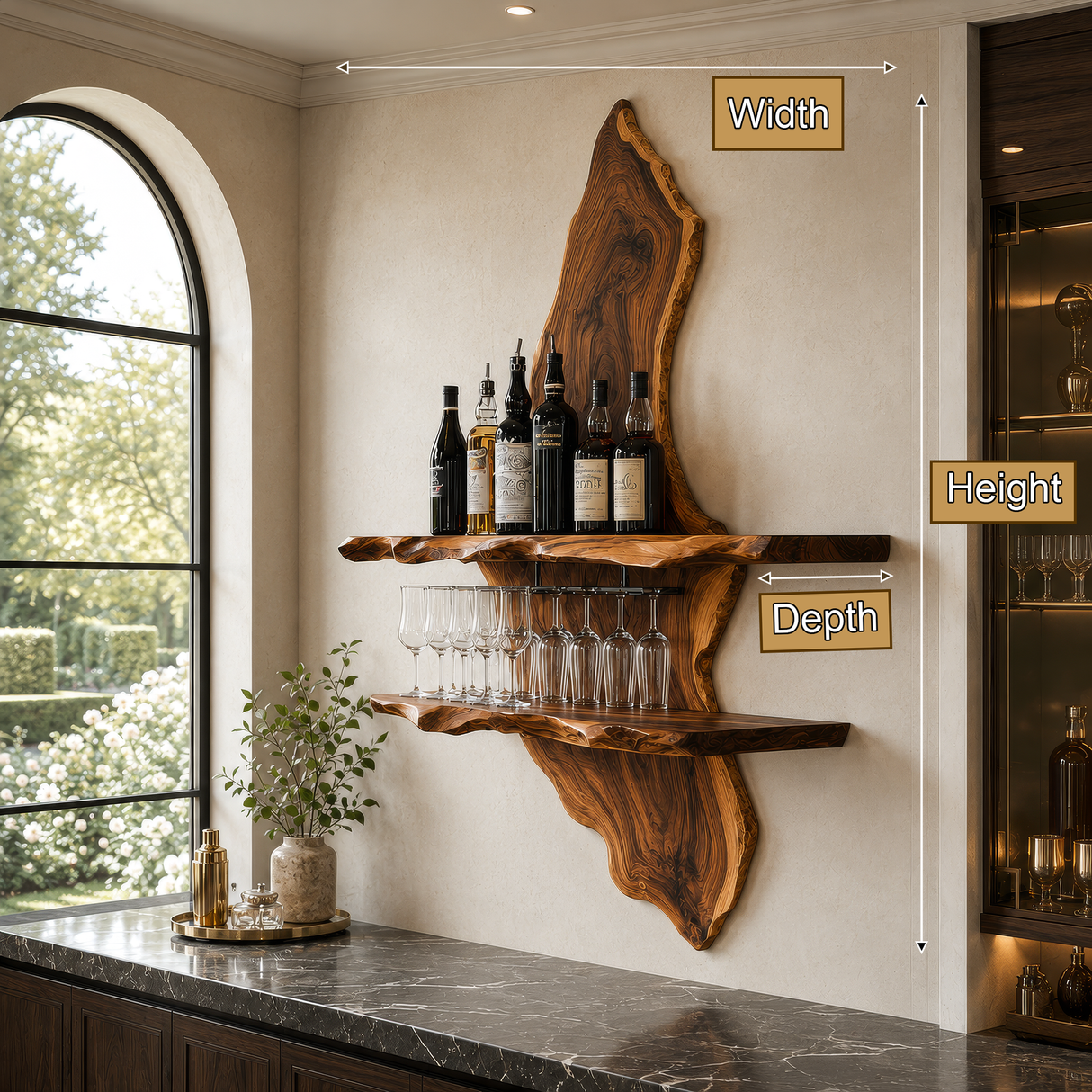 Orlenthis Live Edge Solid Wood Floating Wine Shelf SPA214873