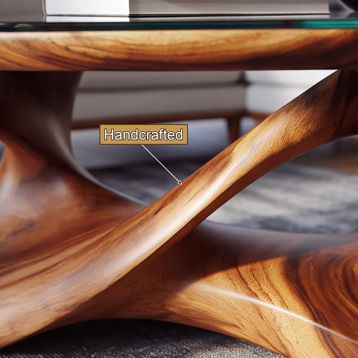 Orlessa Sculpted Solid Wood Coffee Table with Glass Top