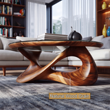 Orlessa Sculpted Solid Wood Coffee Table with Glass Top