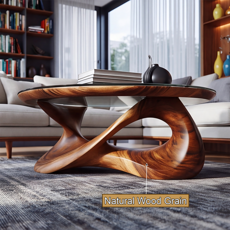 Orlessa Sculpted Solid Wood Coffee Table with Glass Top
