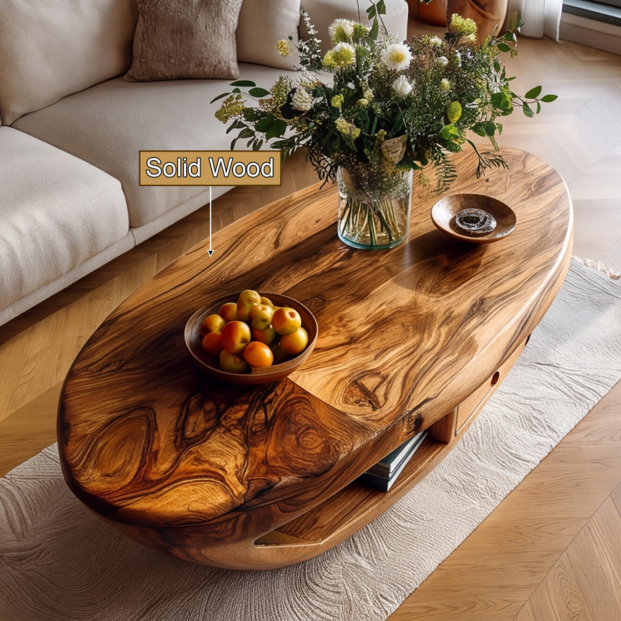 Orlune Live Edge Solid Wood Coffee Table