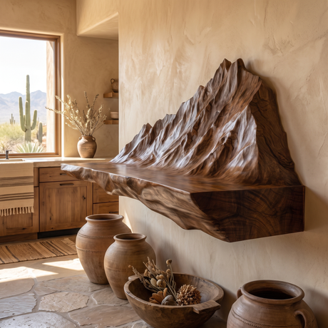 Orlune Sculpted Solid Wood Mountain Floating Shelf SPA564532